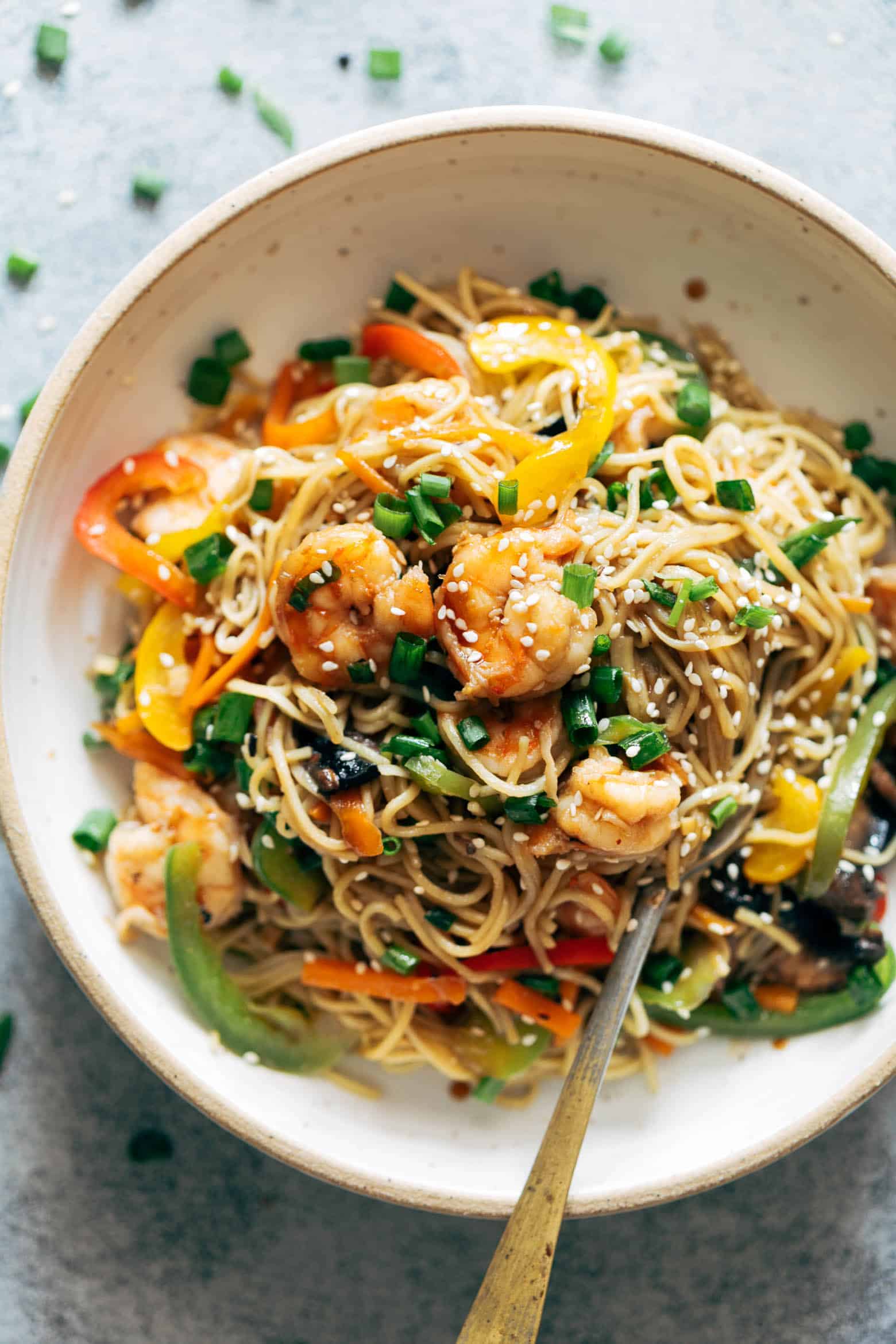 Shrimp Chow Mein is an easy, one pot meal thats loaded with shrimp, fresh vegetables and flavour. Its the best way to get weeknight dinner on the table in under 30 minutes and is better than takeout!