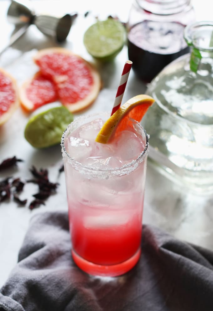 Another Paloma to beat the heat, with a twist of grapefruit juice, lime and hibiscus extract.