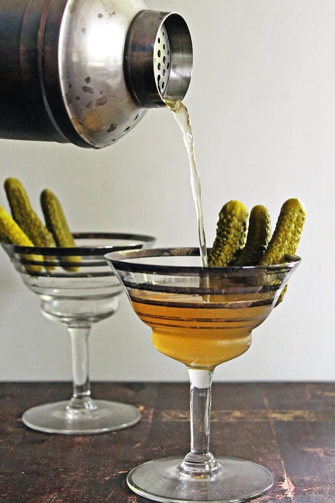 Love a hint of spice in your drink? This martini is a pickle infused drink making it herby and peppery! 